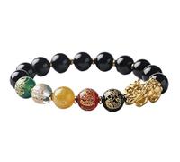 Feng Shui Wealth Bracelet for Women - Natural Red & Black Agate Color-Changing Mascot Pi Yao with Six-Character Mantra - Stretchy Amulet for Attracting Wealth and Good Luck(Black,12MM)