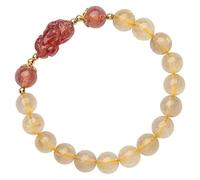 Feng Shui Wealth Bracelet Golden Rutilated Crsytal Strawberry Quartz PiXiu Bracelet Multi-Gem Natural Quartz Amulet Pi Yao Lucky Charm Bracelet Chakra Spiritua Wealth Against/1964