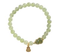 Feng Shui Wealth Bracelet - Green Nephrite Jade Bangle with Wu Lou Gourd Charm for Luck and Prosperity(Jade)
