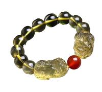 Feng Shui Wealth Bracelet - Natural Citrine Mascot Pi Yao & Red Agate Healing Crystal Bracelet for Attracting Wealth and Luck(8MM)
