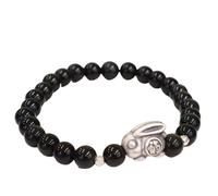 Feng Shui Wealth Bracelet - Natural Obsidian & Agate Crystal Bracelet with Pure Silver Charm - Good Luck Amulet for Zodiac Rabbit(Black obsidian)
