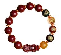 Feng Shui Wealth Bracelet - Purple Sand Cinnabar Pixiu Charm for Money Prosperity - Five Gods of Wealth Crystal Chakra Gemstone Bracelet(14mm)