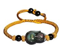 Feng Shui Wealth Bracelet - Rainbow Obsidian Fox God Amulet for Prosperity, Healing, and Positive Energy(Yellow)