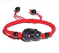 Feng Shui Wealth Bracelet - Rainbow Obsidian Fox God Amulet for Prosperity, Healing, and Positive Energy(Red)