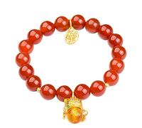 Feng Shui Wealth Bracelet - Red Agate Carnelian Crystal Bracelet with Enamel Smiling Money Tiger Talisman for Good Luck and Prosperity(10mm)
