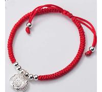 Feng Shui Wealth Bracelet Sterling Silver Longevity Lock Pendant Red String Hand Woven Bracelet Lucky Charms for Good Luck Ward Off Evil Spirits,Adults Cinnabar
