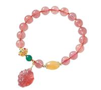Feng Shui Wealth Bracelet - Strawberry Quartz Nine-Tail Fox God Crystal Bracelet for Love, Popularity & Money Luck - Metaphysical Amulet for Positive Energy