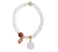 Feng Shui Wealth Bracelet - White Jade & Waxy Amber Pendant - Spiritual Healing & Prosperity Crystal Jewelry(Baozi)