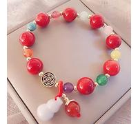 Feng Shui Wealth Bracelet Wu Lou/Hulu/Calabash Charm Crystal Bracelet Chalcedony Multi-Gem Chakra Balancing Gemstone Amulet for Longevity Prosperity Well-being Physical Energy,Red agate Cinnabar (Col