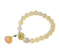 Feng Shui Wealth Bracelet, Yellow Crystal Retro Lucky Pumpkin, Prosperous Charm, Hetian Soft Jade Gemstone Quartz Talisman, Success Money