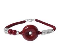 Feng Shui Wealth Cinnabar Crystal 925 Pure Silver Charm Bangle Red Peace Button Ancient Coin Hand-Made Strong Talisman Amulet Warding-Off The Evil Attract Good Luck