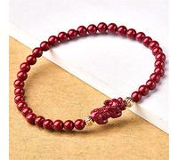 Feng Shui Wealth Cinnabar Pixiu Bracelet Natural Purple Cinnabar Slender Pixiu/Piyao Gold Beads Amulet Prosperity Raw Ore Attract Lucky Bangle Gift for Women/Men,4mm Cinnabar (Size : 6mm)
