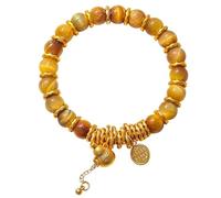 Feng Shui Wealth Crystal Lucky Charm Bracelet - 8mm Natural Gemstone Wu Lou for Prosperity & Luck(Gold Tiger Eye)