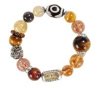 Feng Shui Wealth Crystal Tiger Eye Bracelet with Dzi Bead and Vajra - Multi-Gem Talisman for Luck and Prosperity(Small)