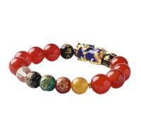 Feng Shui Wealth for Women Natural Red Agate and Black Agate Color-Changing Five Wealth Six-Character Mantra Stretchy Bangle Amulet Attract Wealth,Red,12MM