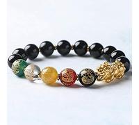 Feng Shui Wealth for Women Natural Red Agate and Black Agate Color-Changing Five Wealth Six-Character Mantra Stretchy Bangle Amulet Attract Wealth,Black,10MM