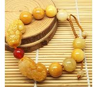 Feng Shui Wealth for Women Natural Topaz Yellow Jade Double Red Agate Bead Adjustable Hand Carved Mantra Bead Attract Money Good Luck,10MM