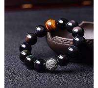 Feng Shui Wealth,Jade Bead, Wealth Feng Shui Tibetan Pure Silver Laughing Pi Yao Tiger Eye S Evil Eye Natural Attract Money Good Luck,12mm Cinnaba