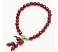 Feng Shui Wealth Natural Cinnabar Crystal Wu Lou/Calabash Pendant Round Stretchy Beaded Reiki Crystal Chakra Stones Red Unisex,6mm