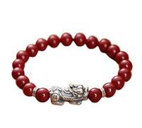 Feng Shui Wealth Natural Stone Cinnabar 6/8/10/12mm Round Beads for Women Men 925 Sterling Silver Pi Yao Amulet Good Luck Crystal Quartz,10mm (Color : Quartz