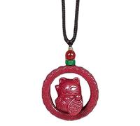 Feng Shui Wealth Necklace Natural Cinnabar Quartz Necklace Lucky Cat Pendant Fortune Crystal Necklace for Women Men Good Luck Amulet Long Necklace Talisman Red