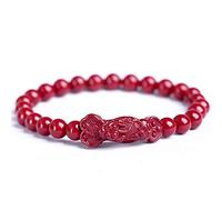 Feng Shui Wealth Pi Yao Natural Cinnabar Beads Elastic Crystal for Women Strong Talisman Amulet Attract Money,Red,6MM (Color : Rojo, Size : 6MM)