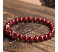 Feng Shui Wealth Pixiu Pi Yao Bracelet Natural Cinnabar Ruyi Beads Elastic Bracelet Crystal for Women Strong Talisman Amulet Attract Money,Red,6MM (Color : Rojo, Size : 6MM)