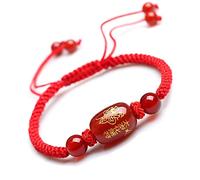 Feng Shui Wealth Red String Natural Agate Quartz Red Lucky Adjustable Handmade Buddhist Attract Prosperity Good Fortune,Red
