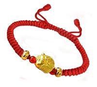 Feng Shui Wealth Red String Silver Charm Handmade Buddhist Amulet Adjustable Red Lucky Talisman for Prosperity Money,Gold