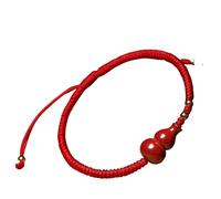 Feng Shui Wealth Wu Lou Bracelet - Natural Cinnabar Gourd Red String Adjustable Amulet for Prosperity and Money Luck(B)