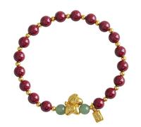Feng Shui Wealthy Cinnabar Bracelet - Golden Horse Zodiac Amulet for 2026, Chakra Balance Talisman with Quartz and Jade Beads