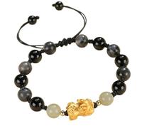 Feng Shui Wealthy Pure Silver Pi Yao Crystal Bracelet - Black/White Agate, Green Nephrite Jade, Carnelian - Spiritual Charm for Chakra Balance and Meditation(Black)