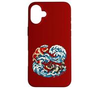 Feng Shui Yin Yang Inspired Red and Black koi fish in wave Case for iPhone 16 Plus