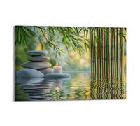 Feng Shui Zen Canvas Wall Art, Stone Bamboo Candles Stacked Rocks Hanging Paintings, Printed Meditation Posters for Yoga Room Bedroom Wall Decor 08x12inch(20x30cm)