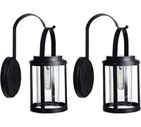 Fengbaoyu 2 Pcs Solar Outdoor Wall Lamp Black Wall Lights Dusk Till Dawn Wall Sconces Porch LED Exterior Wall Lantern Garage Wall Mounted Lamp for Pathway Yard Patio Garden