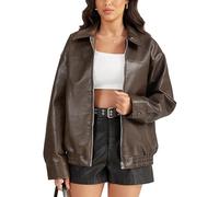 Fengbay Faux Leather Jacket Women Oversized Bomber Motorcycle Y2K Moto Biker Racer Jackets Coat with Pockets