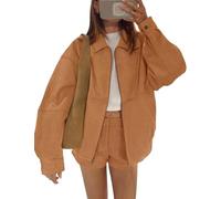 Fengbay Faux Suede Jackets for Women Bomber Motorcycle Biker Racer Y2k Oversized Outerwear Jackets Coat with Pockets Trendy