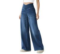 Fengbay Pull on Jeans for Women UK V Crossover High Waisted Baggy Wide Leg Stretchy Trendy Lightweight Straight Bootcut Jeans Denim Leggings
