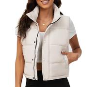 Fengbay Sleeveless Puffer Vest for Women Warm Stand Collar Down Vest Bubble Padded Gilet Coat Quilted Puffy Cropped Outerwear, Puffer Vest_beige, X-Large