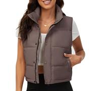 Fengbay Sleeveless Puffer Vest for Women Warm Stand Collar Down Vest Bubble Padded Gilet Coat Quilted Puffy Cropped Outerwear, Puffer Vest_brown, Large