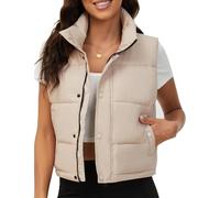 Fengbay Sleeveless Puffer Vest for Women Warm Stand Collar Down Vest Bubble Padded Gilet Coat Quilted Puffy Cropped Outerwear, Puffer Vest_khaki, Small