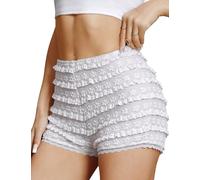 Fengbay Women Ruffle Frill Shorts, Y2k Cute Lace Mini Shorts Elastic Waist Bloomers with Liner UK White