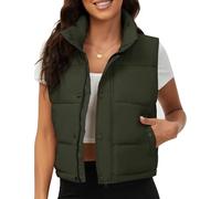 Fengbay Womens Puffer Vest Sleeveless Zip Up Puffy Cropped Vests Warm Stand Collar Down Vest Lightweight Bubble Quilted Vest, Army Green, X-Large