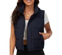 Fengbay Womens Puffer Vest Sleeveless Zip Up Puffy Cropped Vests Warm Stand Collar Down Vest Lightweight Bubble Quilted Vest, Dark Blue, X-Large