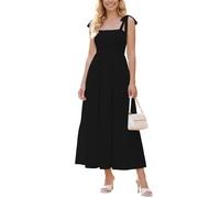 Fengbay Women's Summer Dresses, Elastic Waist Sundresses Square Neckline with Spaghetti Strap Casual Swing Dress Vacation Beach Black