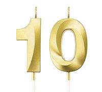 FENGCHUANG 10th Birthday Candles, Gold Number Candles Birthday Decoration, 3D Shape Birthday Cake Candles Gold Birthday Candles for Wedding and Party Anniversary Cake Decorations (Gold-10)