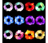 FENGCHUANG 12 Pcs LED Scrunchies, 3 Colors Light Modes, Light Up Silk Hair Scrunchies for Girls, Colorful Luminous Hair Band for Halloween Rave Glow Party