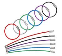 FENGCHUANG 15cm Wire Keychain Cable, 42 Pieces Heavy Duty Connectable Luggage Tag Keeper, 2mm Thick Stainless Steel Keyring Wire Loops w/Secure Screw Lock for Keys and ID Tag Keepers((7 Colors)