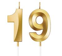 FENGCHUANG 19th Birthday Candles, Gold Number Candles Birthday Decoration, 3D Shape Birthday Cake Candles Gold Birthday Candles for Wedding and Party Anniversary Cake Decorations (Gold-19)