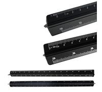 FENGCHUANG 2 Pcs Scale Ruler Architect 12’’ AluminumMetric Scale, 1:20, 1:25, 1:50, 1:75, 1:100, 1:125/1:100, 1:200, 1:250, 1:300, 1:400, 1:500, Triangle Rulersuitable for Architects (Black)